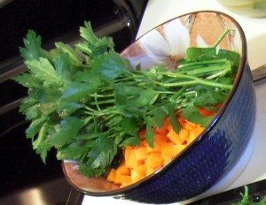 fresh parsley, carrots and sun dried tomatoes for the peas