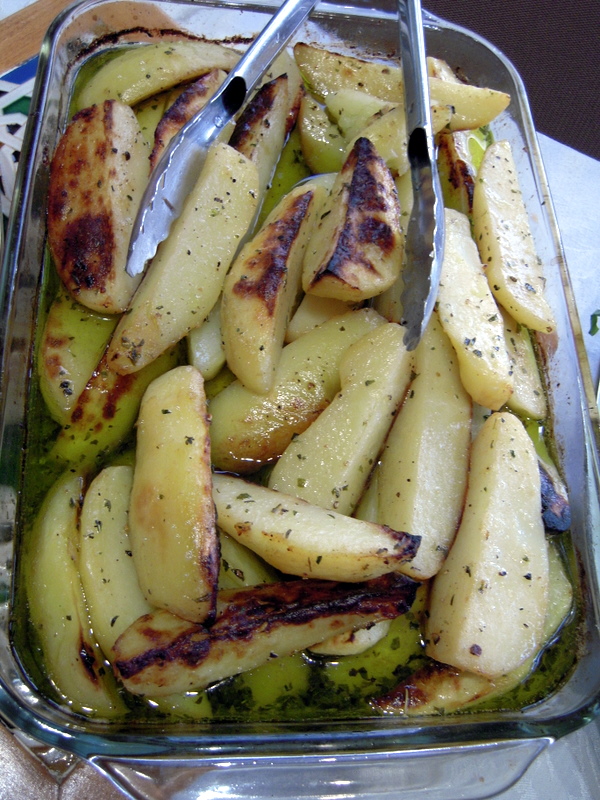lemony Greek potatoes hot out of the oven