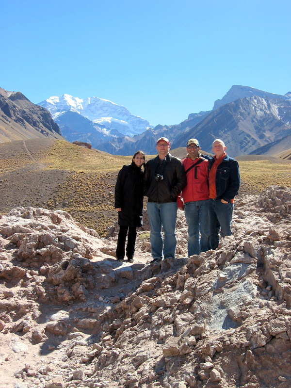 posing in the Andes in front of Aconcagua