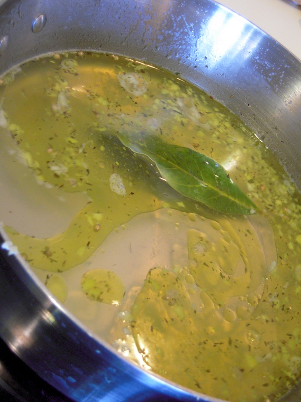 simmering homemade court bouillon