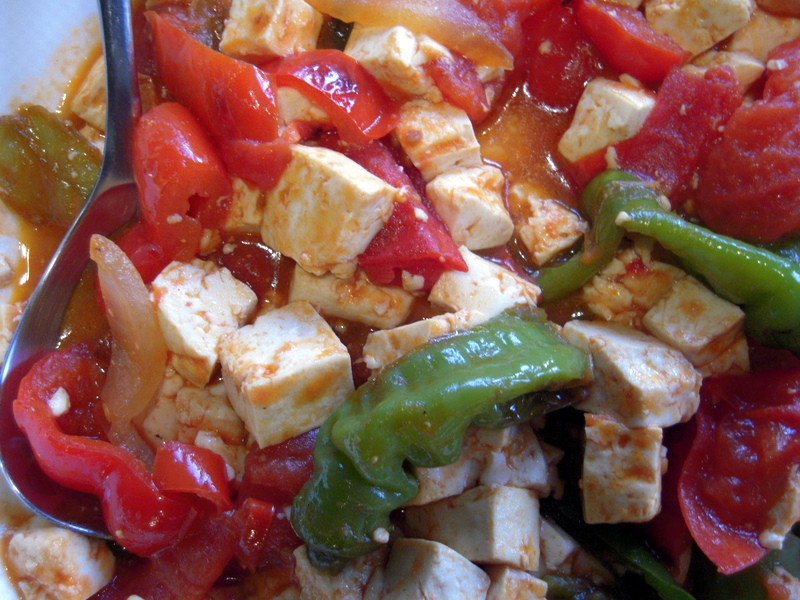 close up of my spicy pepper and tofu entree